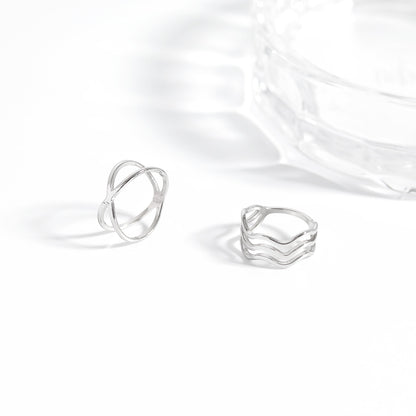 18K Gold PVD Stainless Steel Triple Wave Geometric Ring