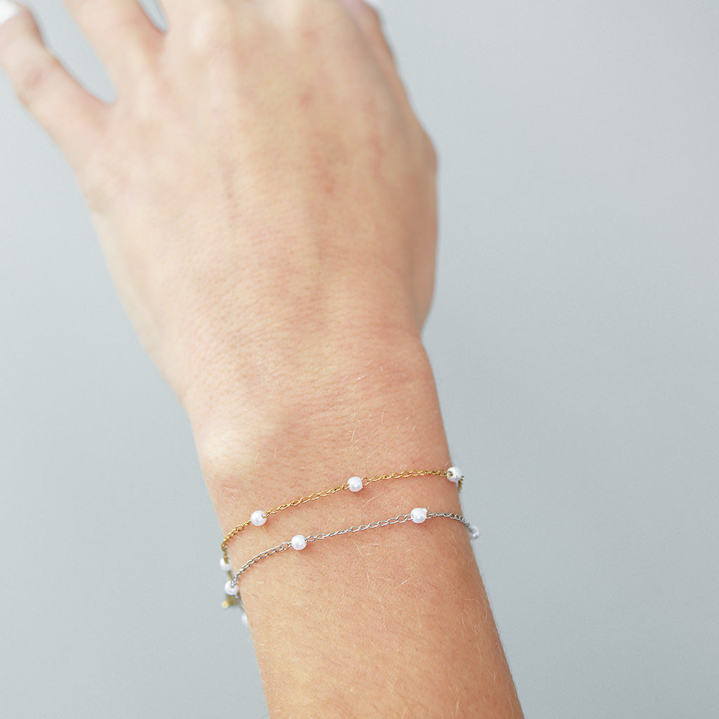 18K PVD Stainless Steel Faux Pearl Cable Chain By The Foot