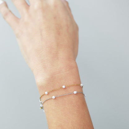 18K PVD Stainless Steel Faux Pearl Cable Chain By The Foot