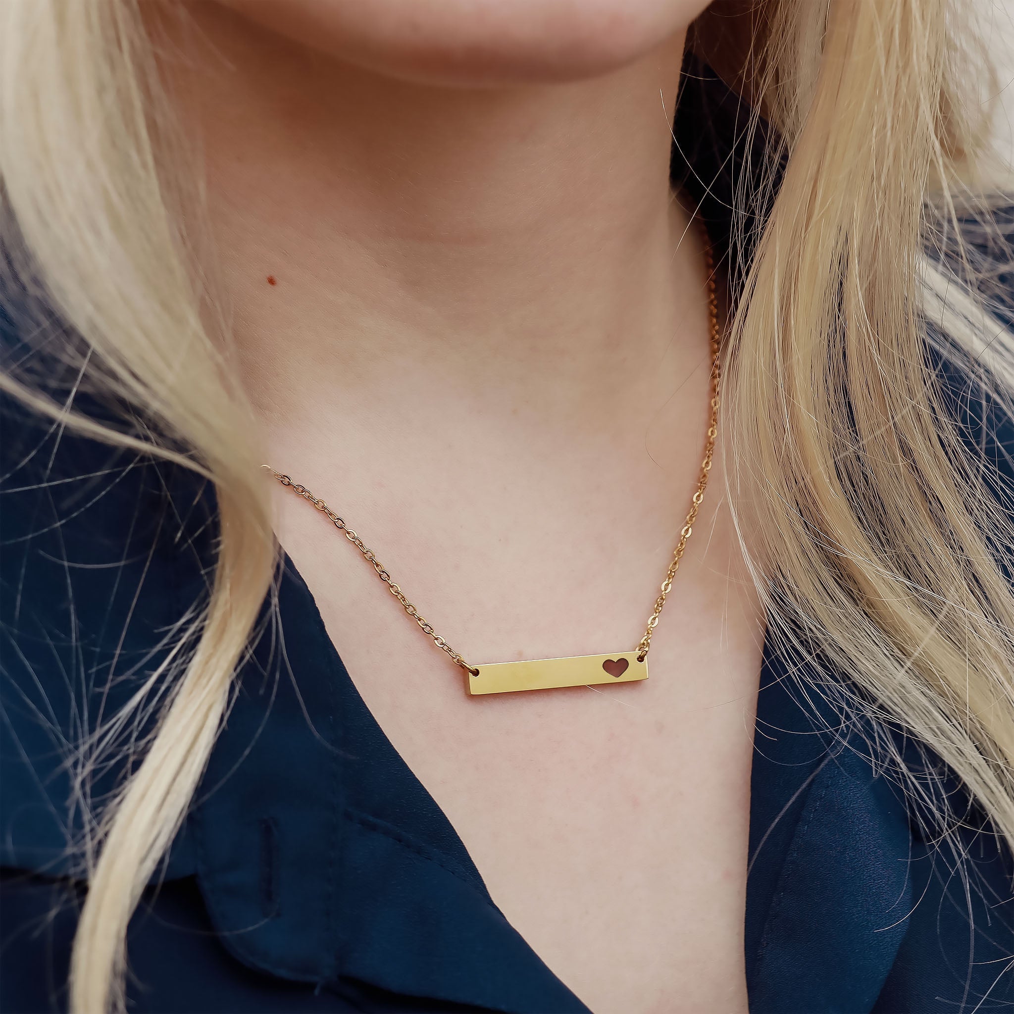 18K Gold PVD Blank Cutout Heart Bar Necklace