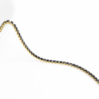 18K Gold PVD Stainless Steel Jet Rhinestone Tennis Chain Bracelet