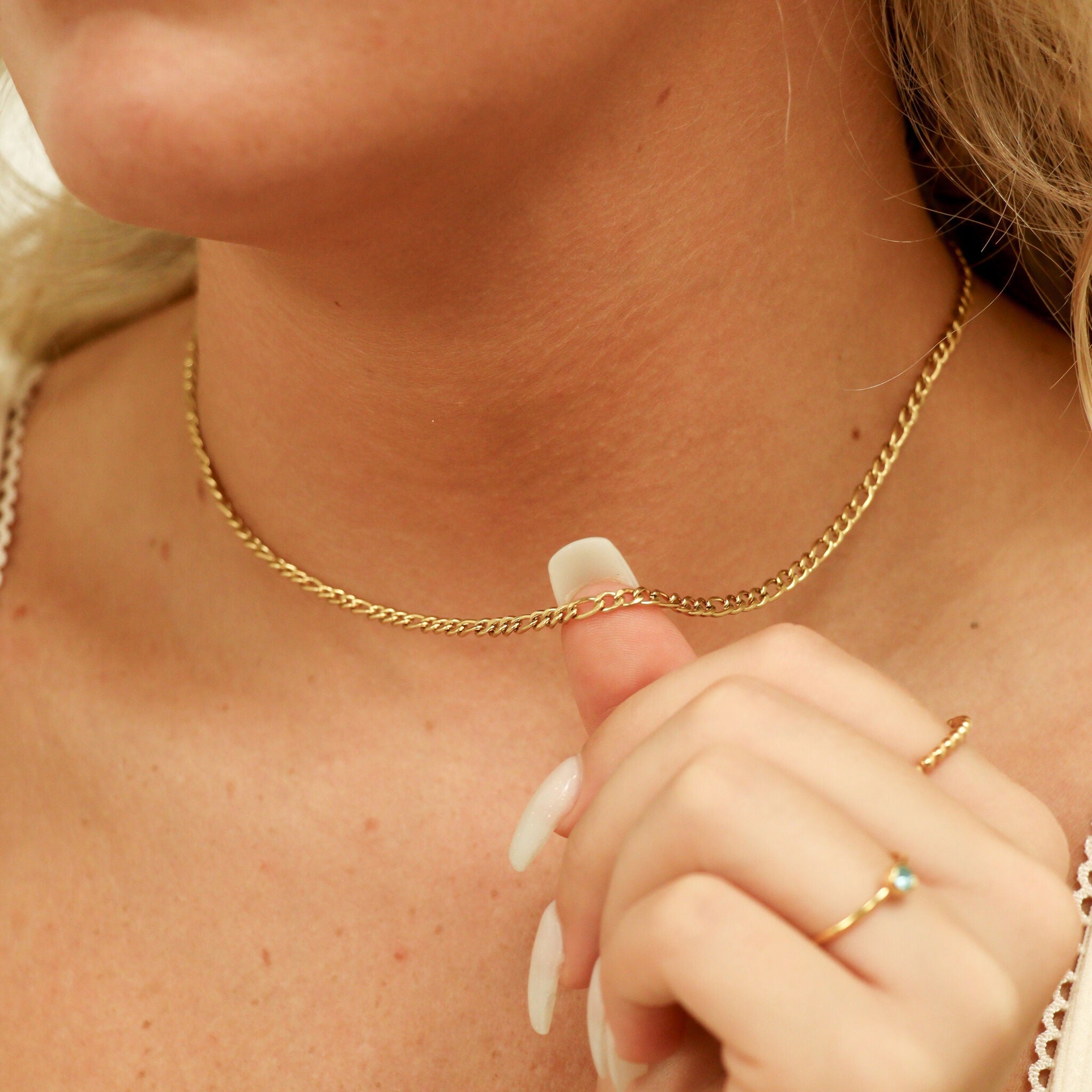 18K Gold PVD Stainless Steel Figaro Chain Necklace