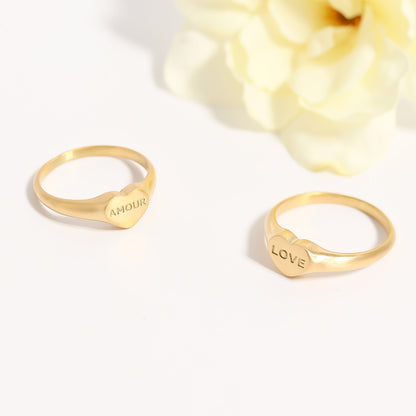 18K Gold PVD Stainless Steel Amour Heart Signet Ring