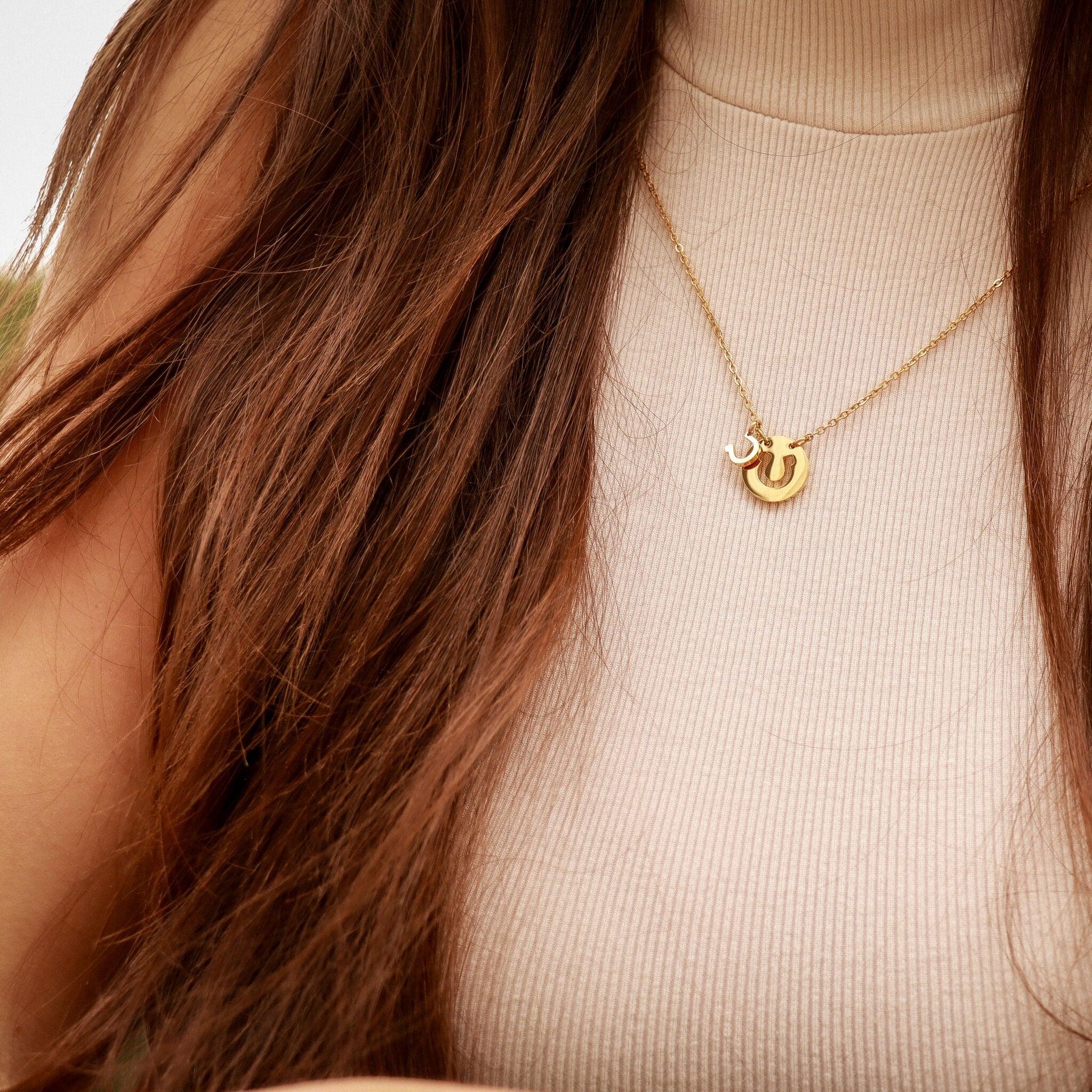 18K Gold PVD Stainless Steel Horseshoe Cutout Necklace