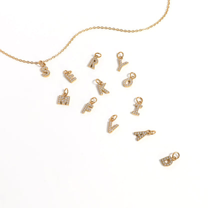 18K Gold PVD Stainless Steel Pave Set CZ Initial Letter Charms