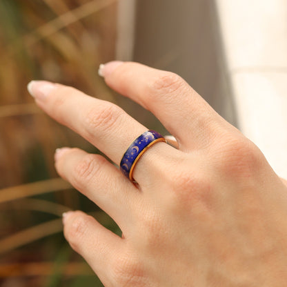 18K Gold PVD Stainless Steel Mood Band With Stars And Moons Ring
