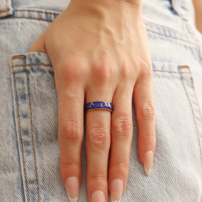 18K Gold PVD Stainless Steel Mood Band With Stars And Moons Ring