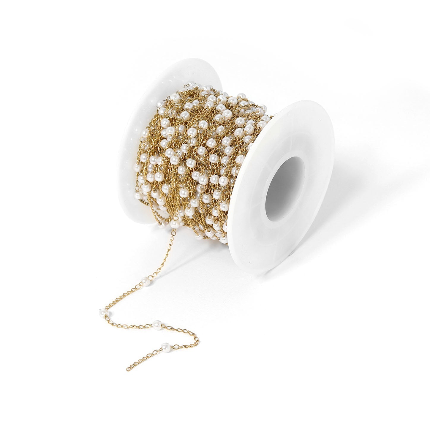 18K PVD Stainless Steel Faux Pearl Cable Chain By The Foot
