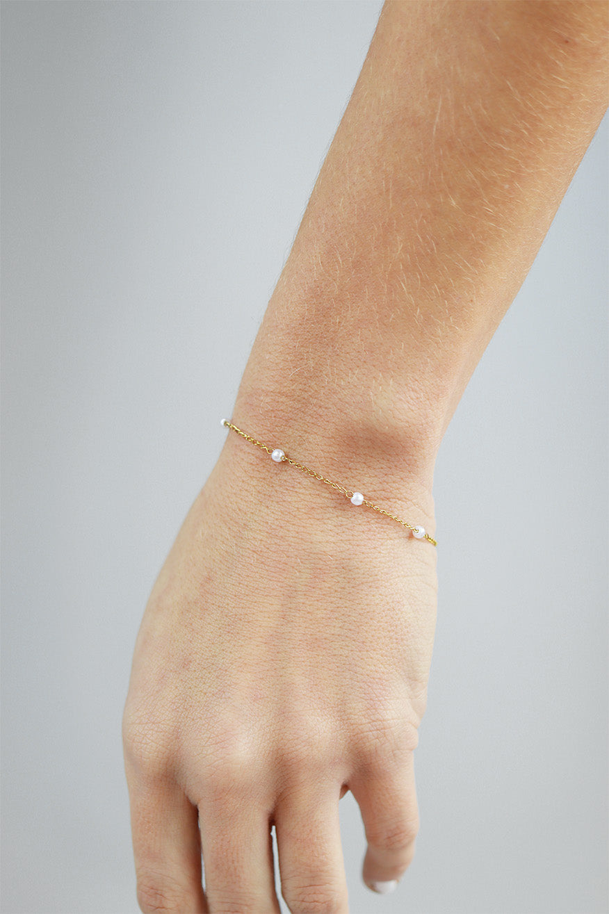 18K PVD Stainless Steel Faux Pearl Cable Chain By The Foot