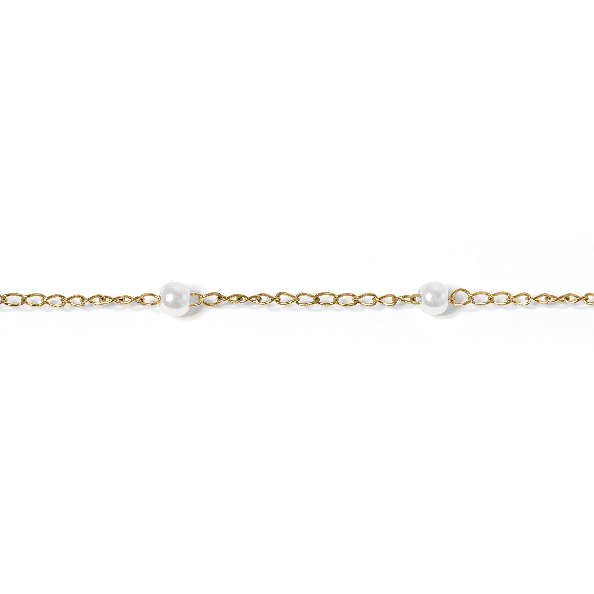 18K PVD Stainless Steel Faux Pearl Cable Chain By The Foot