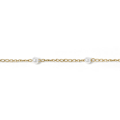 18K PVD Stainless Steel Faux Pearl Cable Chain By The Foot