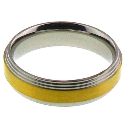 Gold Center Grooved Edge Stainless Steel Ring