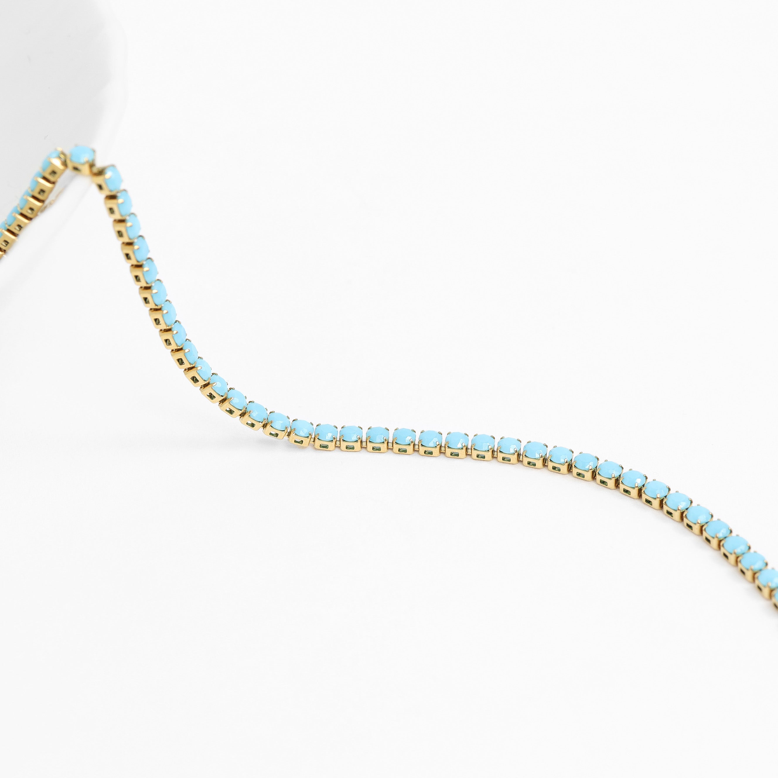 18K Gold PVD Stainless Steel Turquoise Rhinestone Tennis Chain Necklace