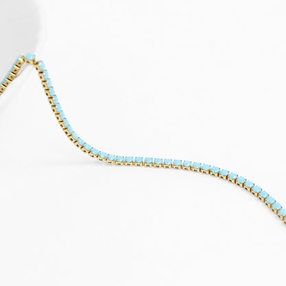 18K Gold PVD Stainless Steel Turquoise Rhinestone Tennis Chain Necklace