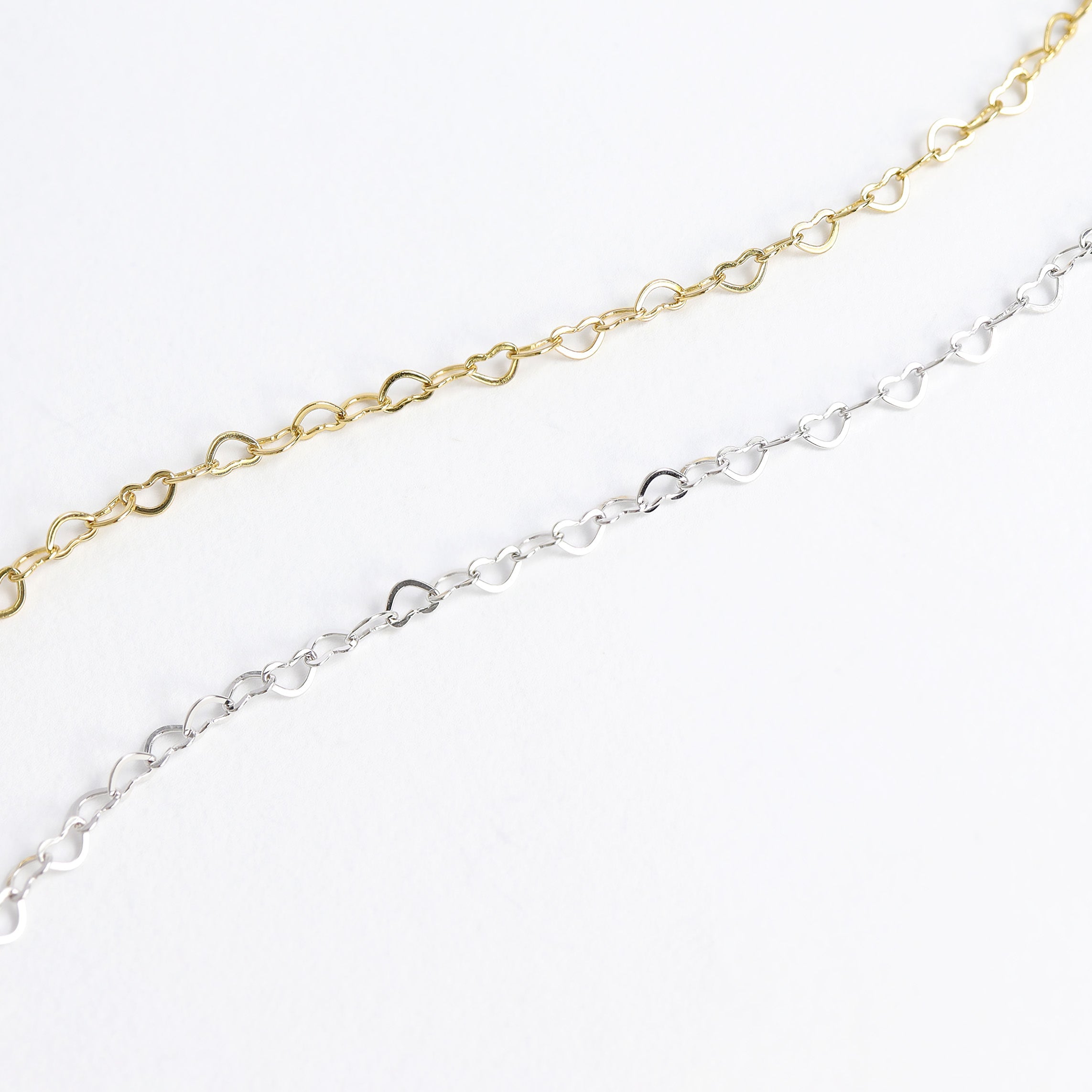 3.0 mm Linked Heart Chain .925 Sterling Silver Permanent Jewelry Chain - By the Foot