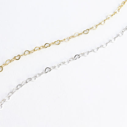 3.0 mm Linked Heart Chain .925 Sterling Silver Permanent Jewelry Chain - By the Foot