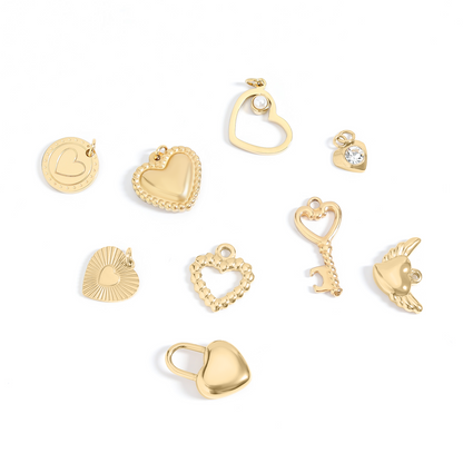 18K Gold PVD Stainless Steel Heart Charm Set