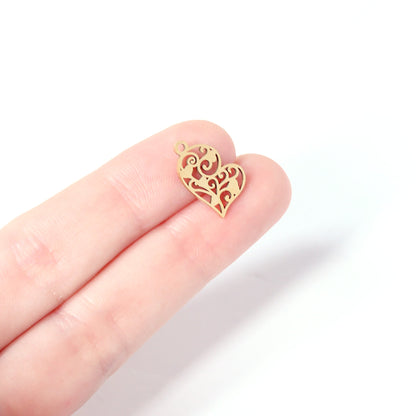 18K Gold PVD Stainless Steel Cutout Heart Charm