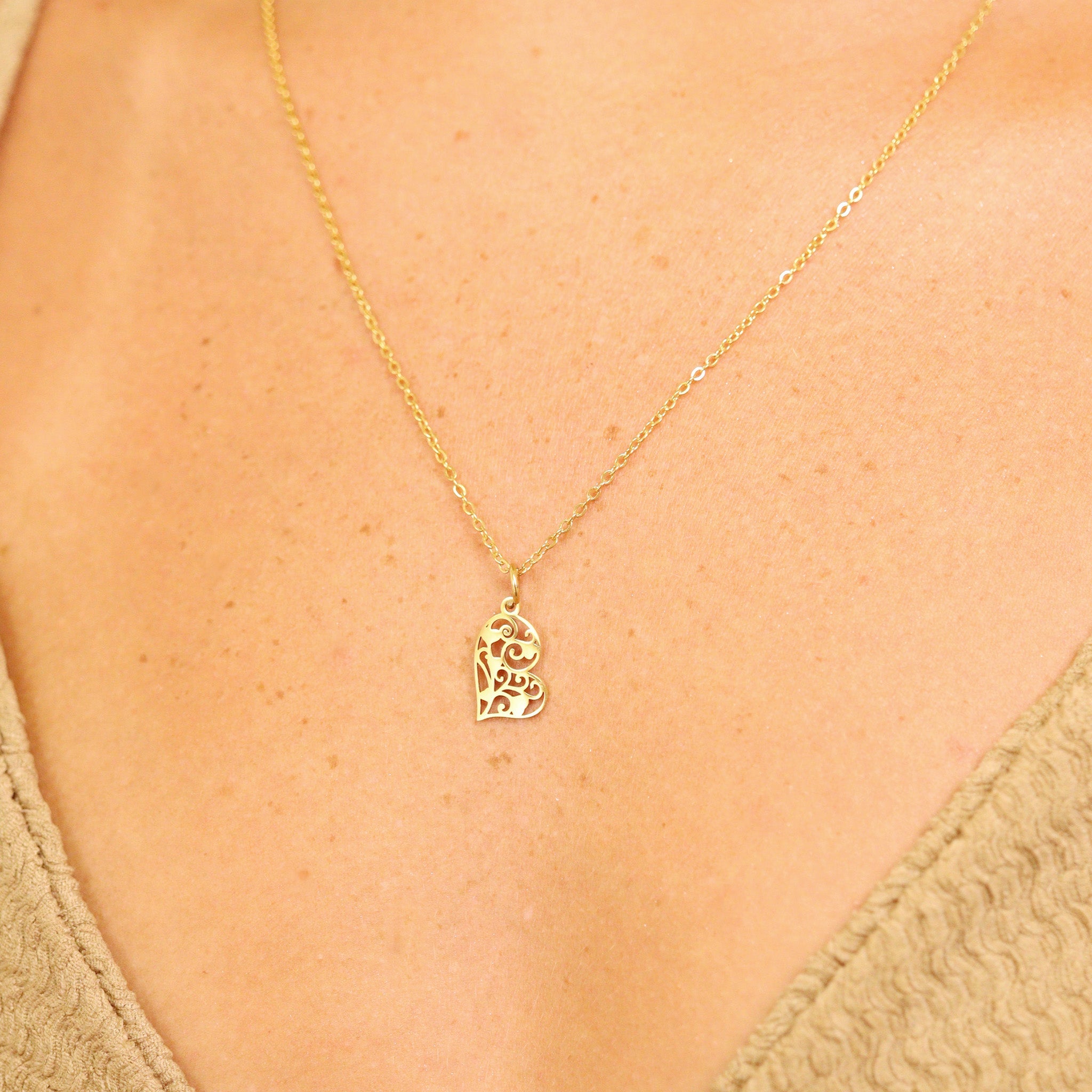 18K Gold PVD Stainless Steel Cutout Heart Charm