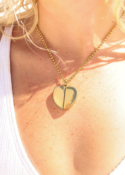 18K Gold PVD Stainless Steel Blank Heart Hidden Message Necklace