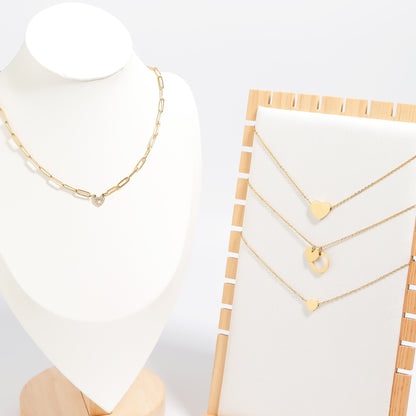 18K Gold PVD Stainless Steel Heart Cutout Necklace with 2" Extension
