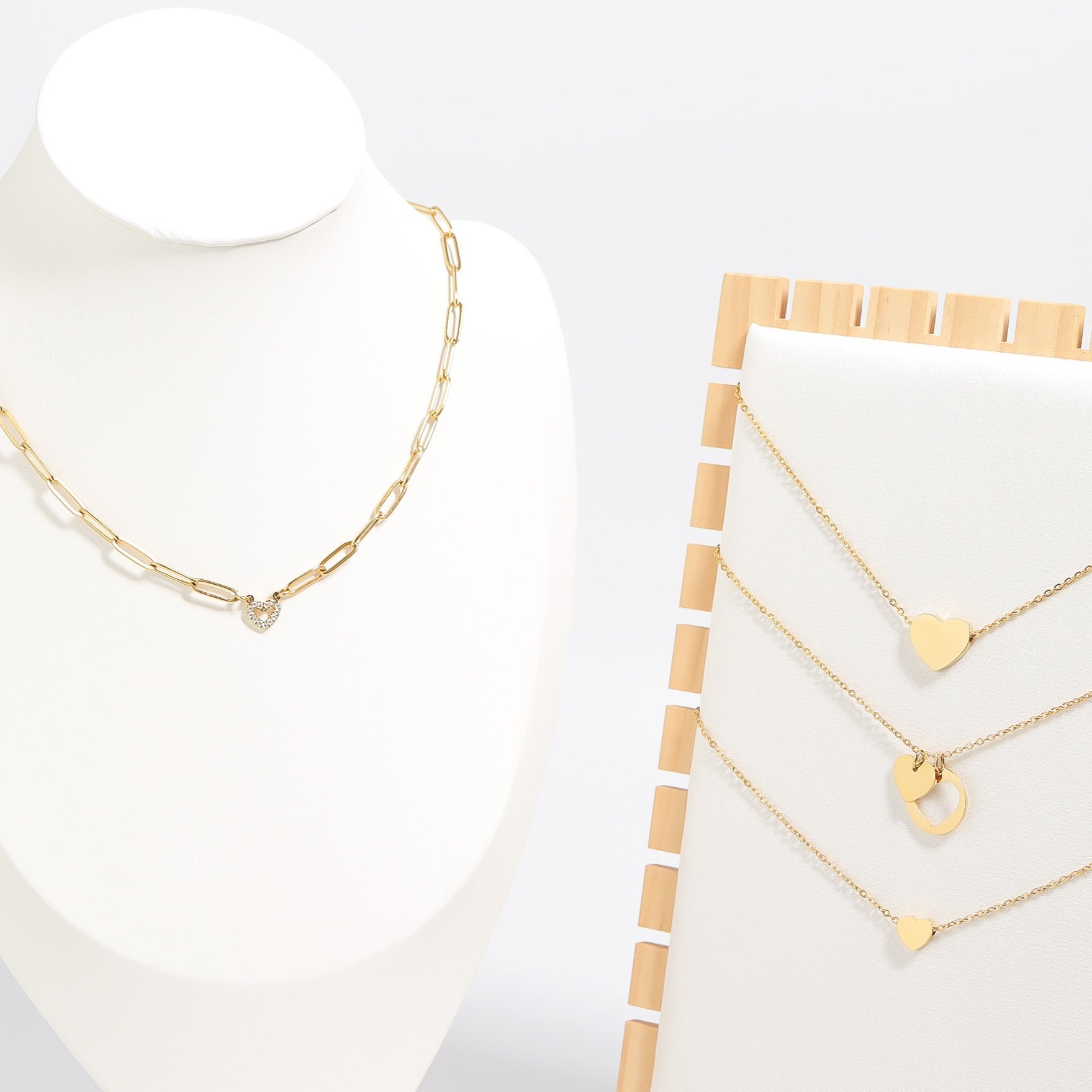 18K Gold PVD Stainless Steel Stone "Heart" Paperclip Chain Necklace