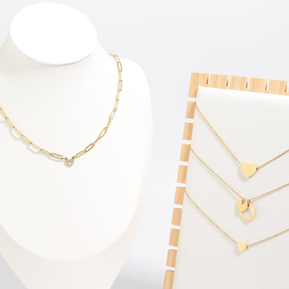 18K Gold PVD Stainless Steel Stone "Heart" Paperclip Chain Necklace