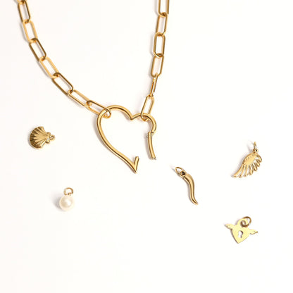 18K Gold PVD Stainless Steel Winged Heart Lock Charm
