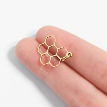18K Gold PVD Stainless Steel Honeycomb Charm