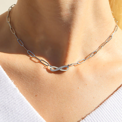 18K Gold PVD Stainless Steel Stone "Infinity" Paperclip Chain Necklace