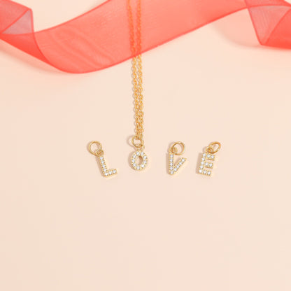18K Gold PVD Stainless Steel Pave Set CZ Initial Letter Charms