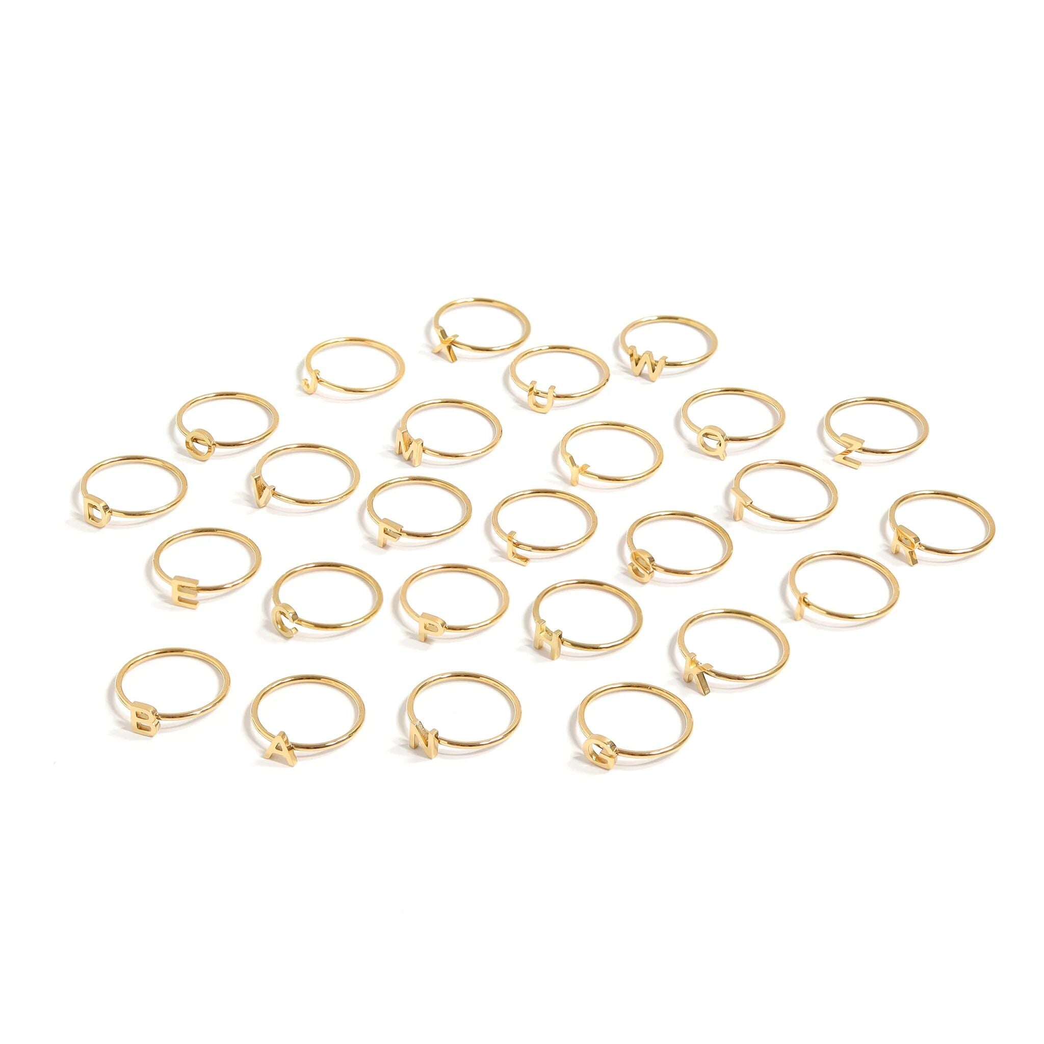18K Gold PVD Stainless Steel Initial Stacking Rings N-Z