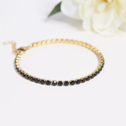 18K Gold PVD Stainless Steel Jet Rhinestone Tennis Chain Bracelet