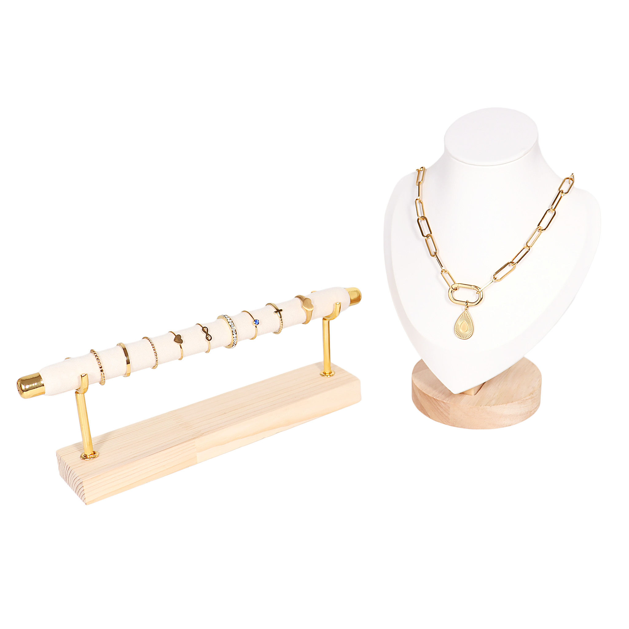 Natural Wood & Leather Necklace Display