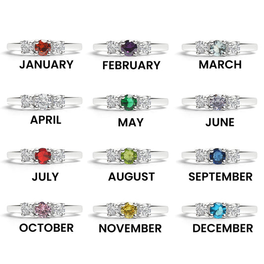 Stainless Steel Small CZ Accent Birthstone Ring