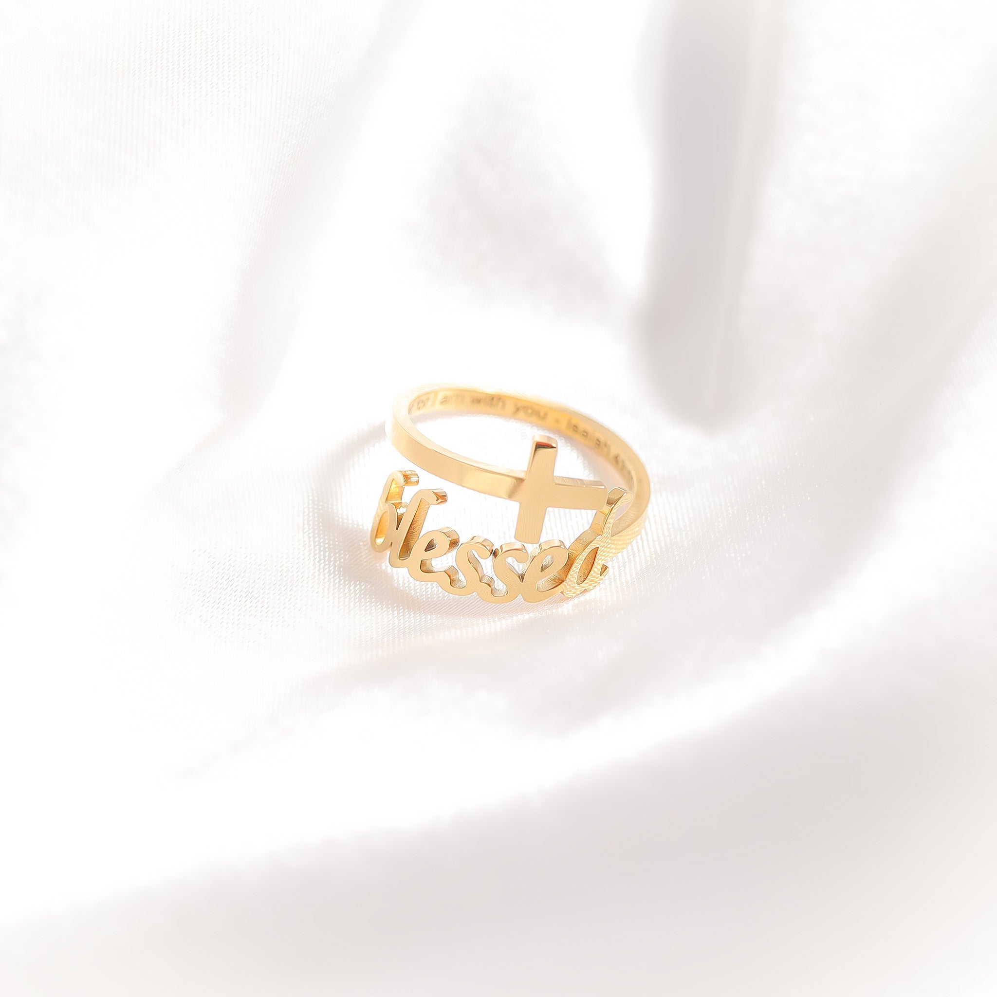 18K Gold PVD Stainless Steel Adjustable "Blessed" Ring