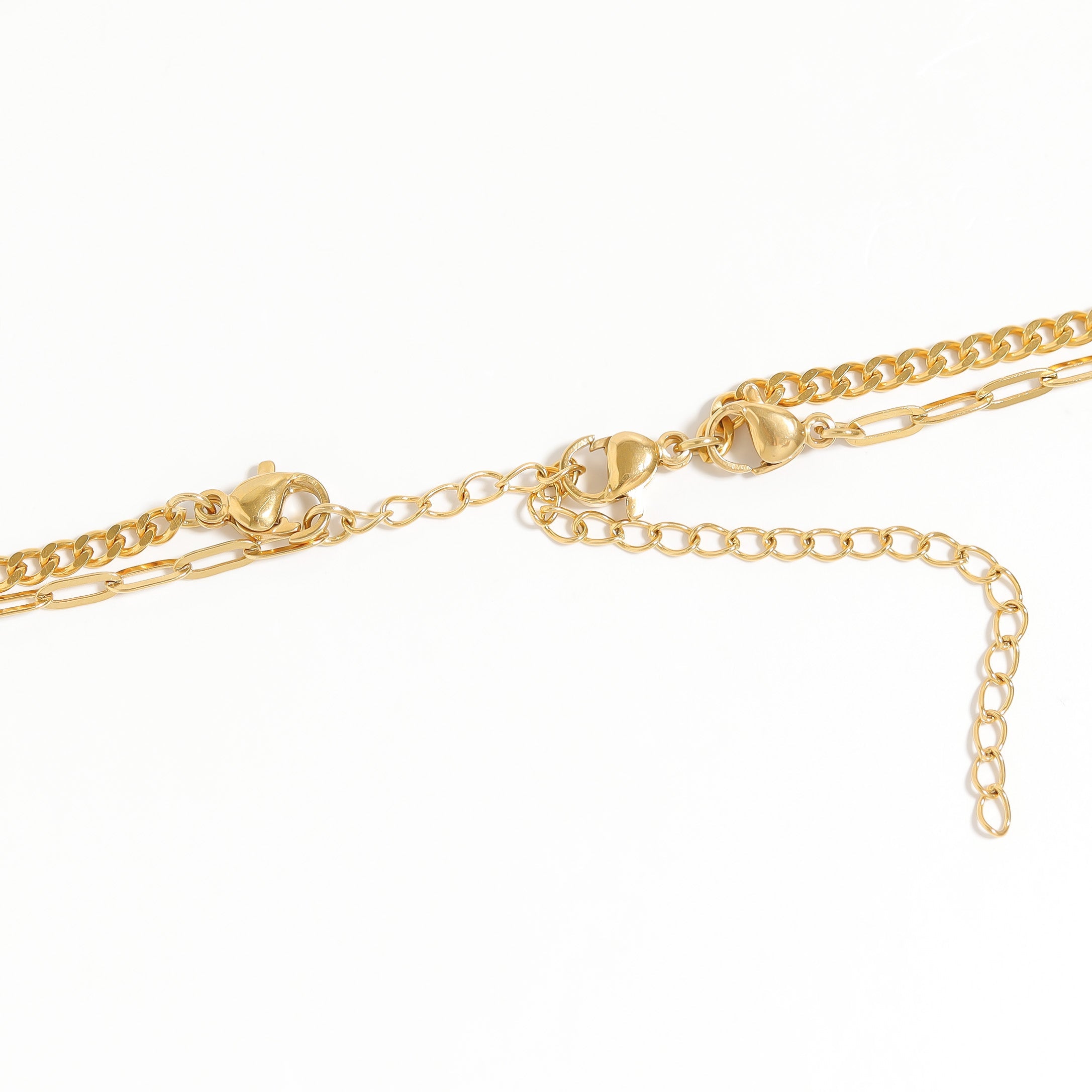 Stainless Steel 2 Row Heart & Lock Charm Necklace