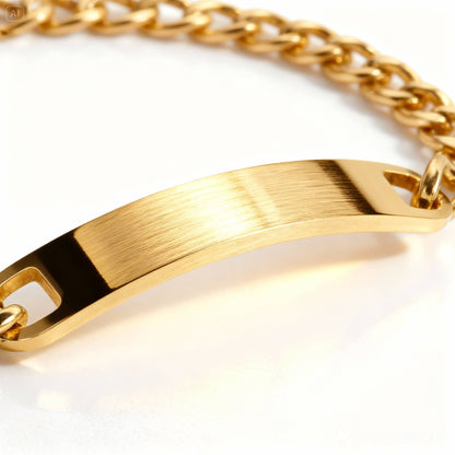 18K Gold PVD Stainless Steel Blank ID Curved Bar Bracelet