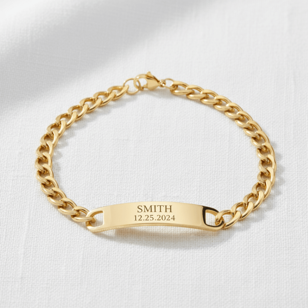 18K Gold PVD Stainless Steel Blank ID Curved Bar Bracelet