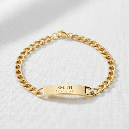 18K Gold PVD Stainless Steel Blank ID Curved Bar Bracelet