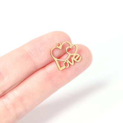 18K Gold PVD Stainless Steel Cutout Love Heart Charm