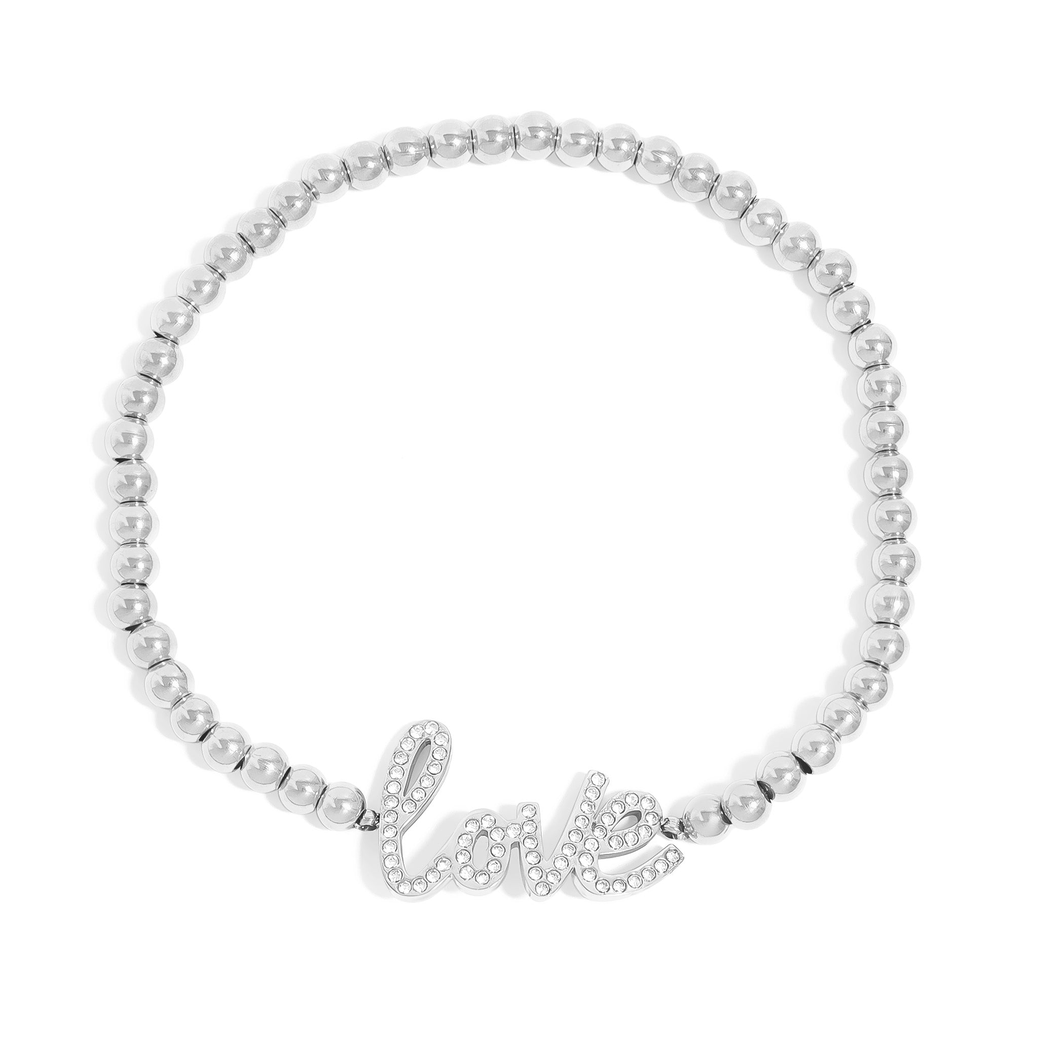 18K Gold PVD Stainless Steel Stone Love Metal Beaded Stretch Bracelet