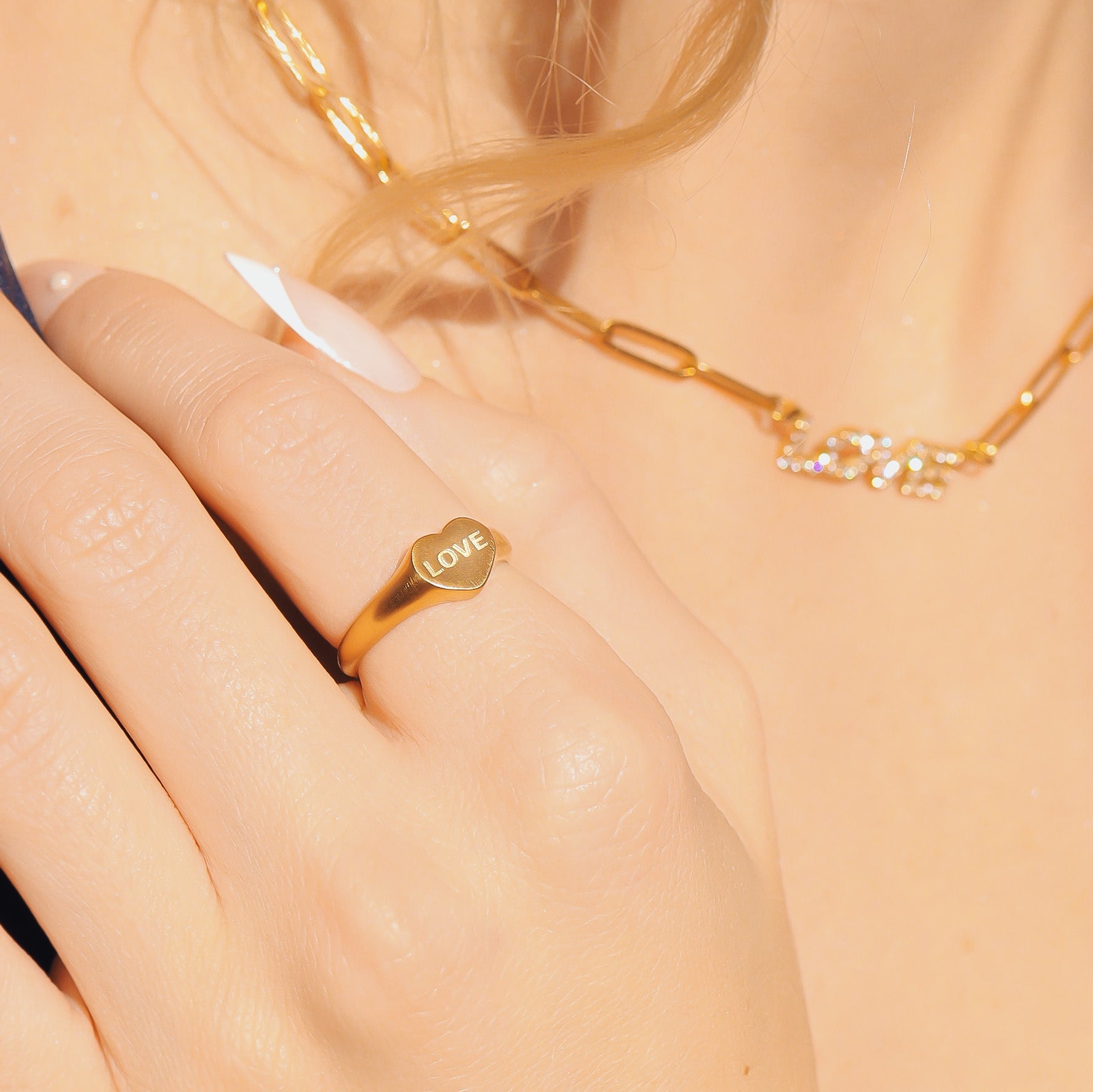18K Gold PVD Stainless Steel Love Heart Signet Ring