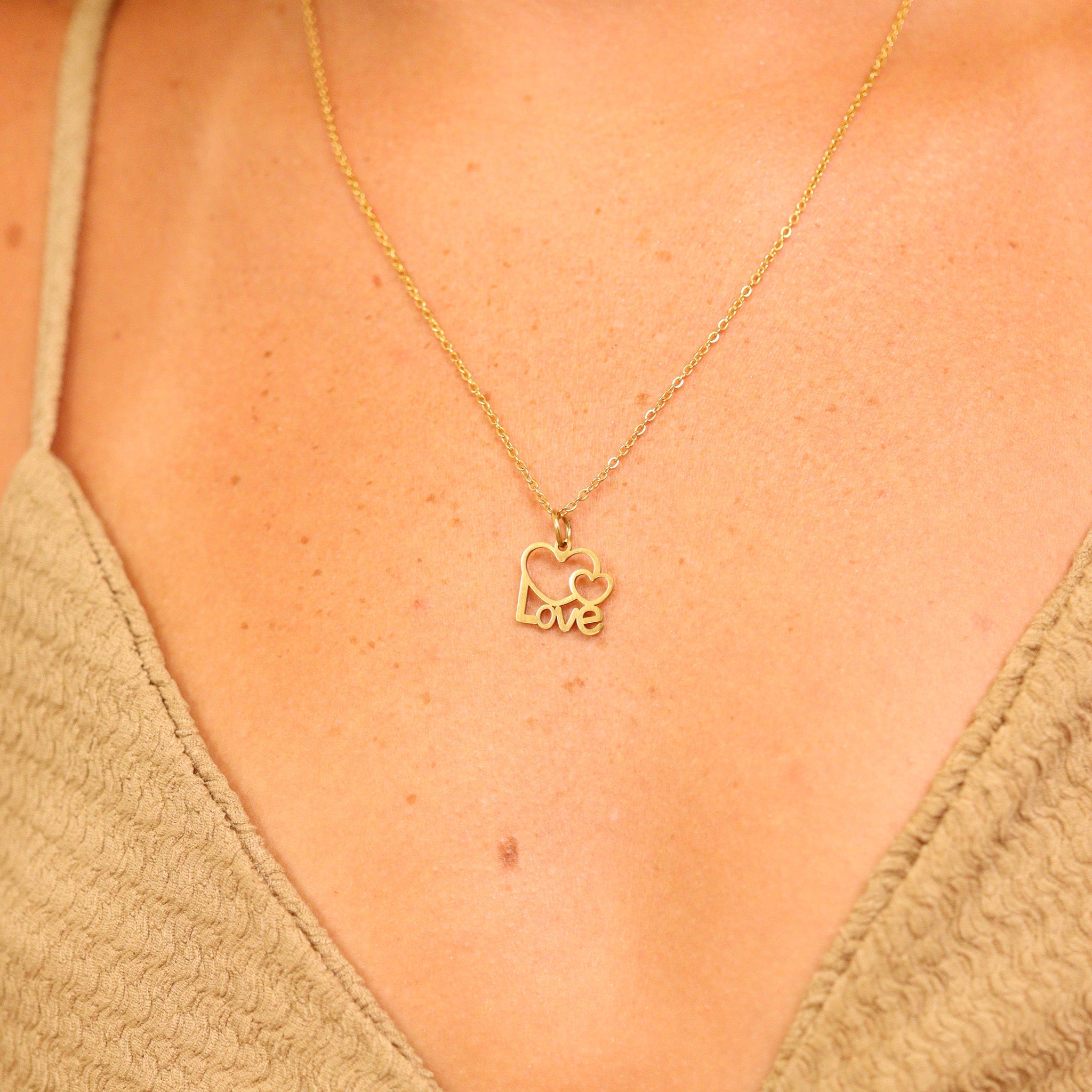 18K Gold PVD Stainless Steel Cutout Love Heart Charm