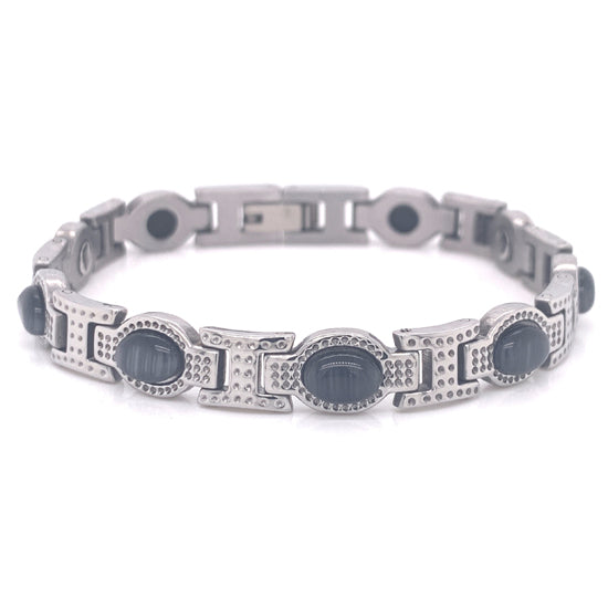 Stainless Steel Magnetic and Germanium Bracelet with Black Stones