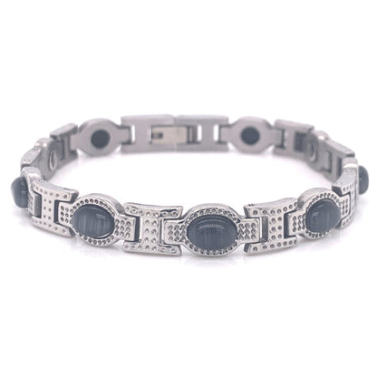 Stainless Steel Magnetic and Germanium Bracelet with Black Stones