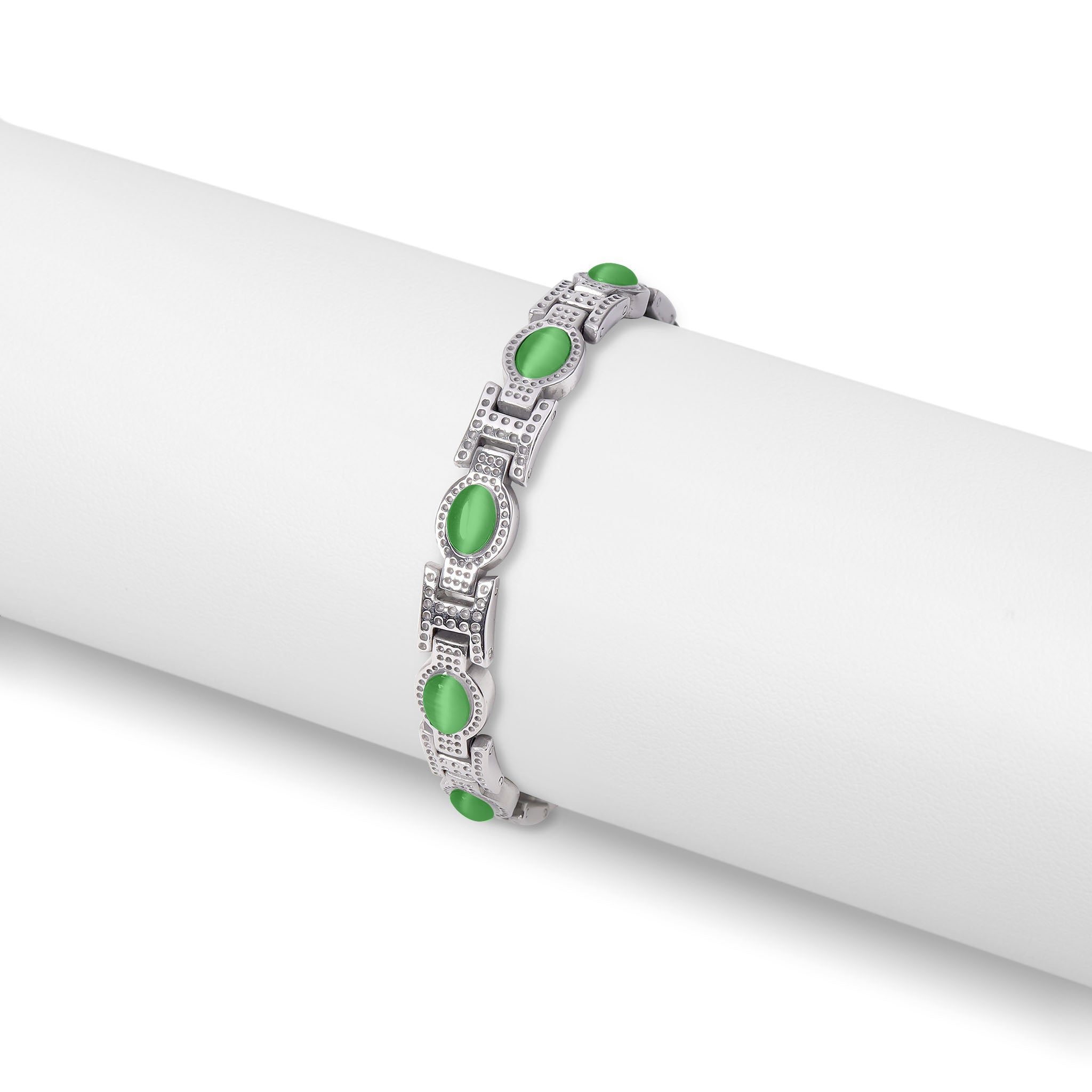 Stainless Steel Magnetic Bracelets With Green Stone & Germanium