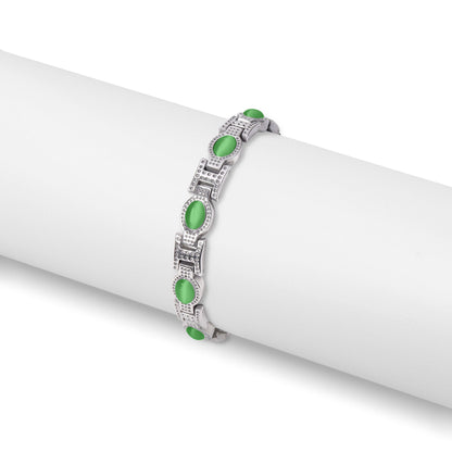 Stainless Steel Magnetic Bracelets With Green Stone & Germanium