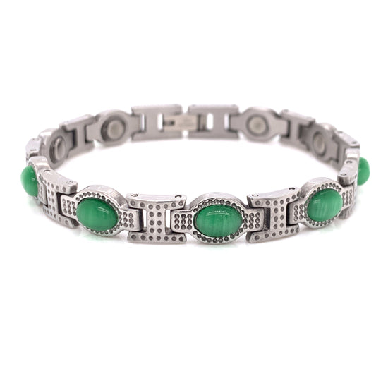 Stainless Steel Magnetic Bracelets With Green Stone & Germanium