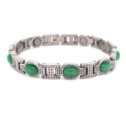 Stainless Steel Magnetic Bracelets With Green Stone & Germanium